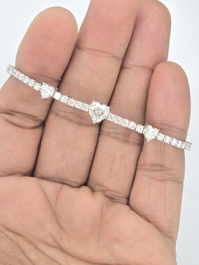 925 Sterling Silver Moissanite Diamond Heart Bracelet For Women